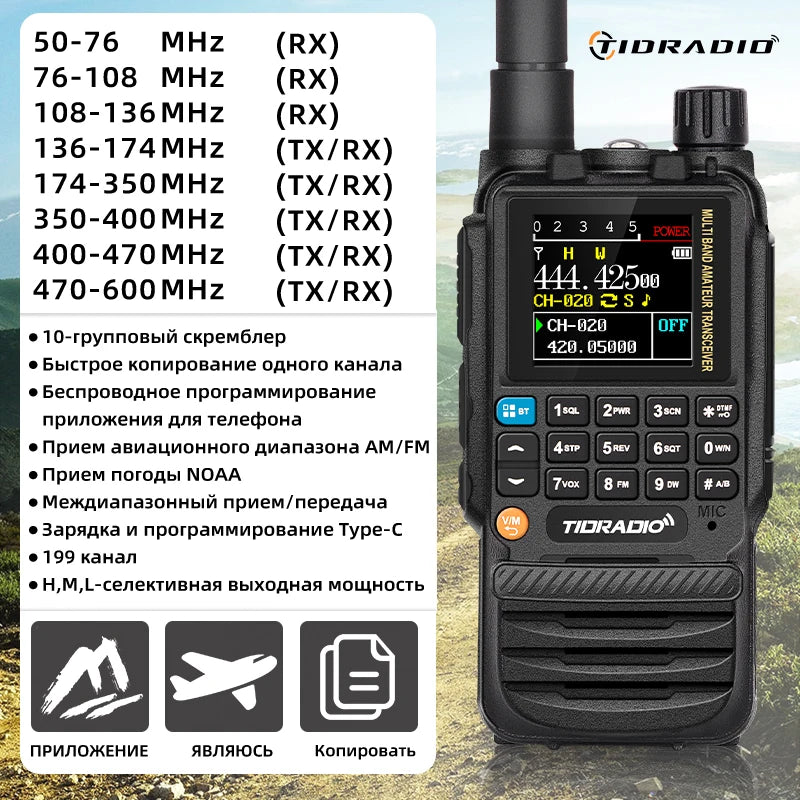 TIDRADIO H3 Professional Walkie Talkie Phone Dual PTT Air Band Long Range Radio APP USB Type-C Cable Programming HAM GMRS