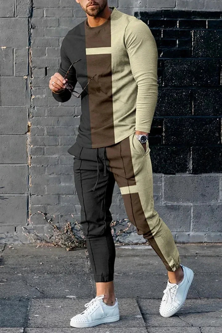 Men's Long Sleeve T-shirts and Pants Two Piece Black Classic Geometry 3D Printed Men's Sets Casual Suit nike tech fleece