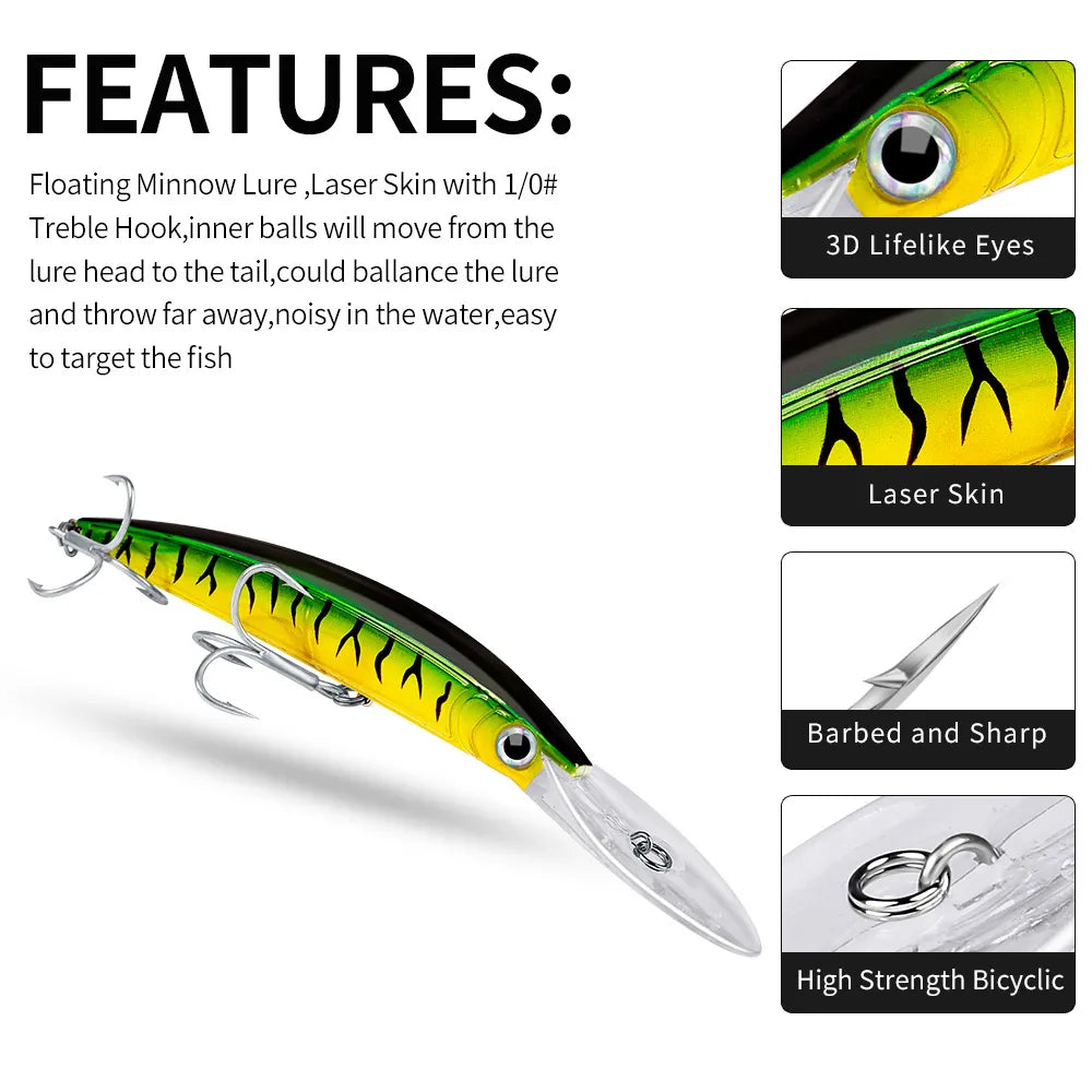 1 Pcs Big Minnow 17cm 27g Wobblers Fishing Lures Deep Diving Artificial Hard Bait Trolling Boat Sea Fishing Bass Pike Lure