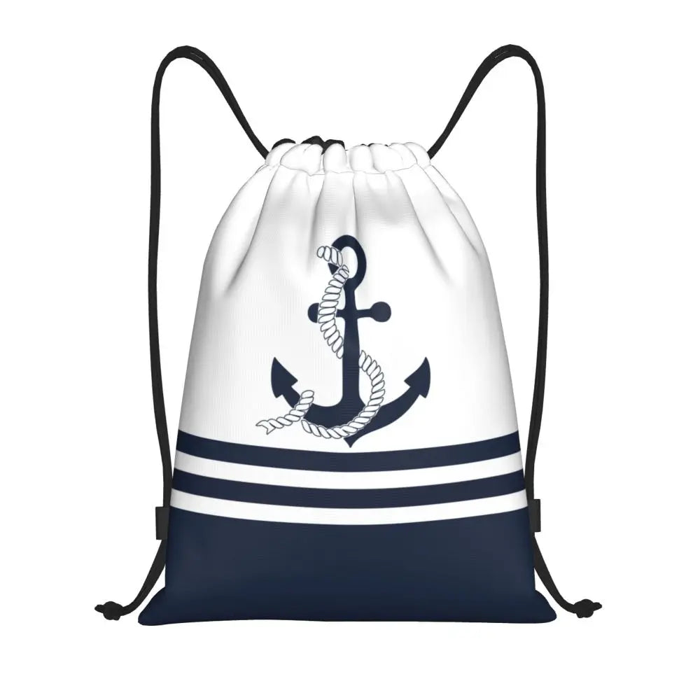 Custom Retro Vintage Nautical Anchor Drawstring Bags Men Women Foldable Gym Sports Sackpack Sailor Training Storage Backpacks