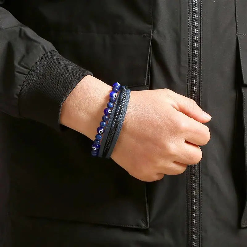 New Fashion Eyes Fatima Hand Leather Bracelets For Women Men Lucky Turkish Evil Eye Beaded Bracelet Couple Jewelry Gift