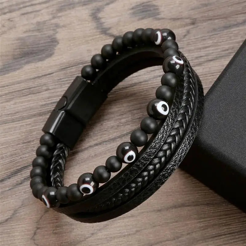 New Fashion Eyes Fatima Hand Leather Bracelets For Women Men Lucky Turkish Evil Eye Beaded Bracelet Couple Jewelry Gift