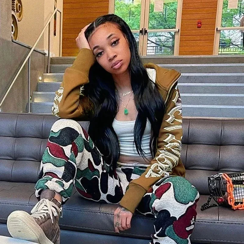 New 2024 Winter Letter Printed Zip Up Hoodie Streetwear Women Cyber Y2k Jackets Cardigan Gothic Punk Clothes Sweatshirts