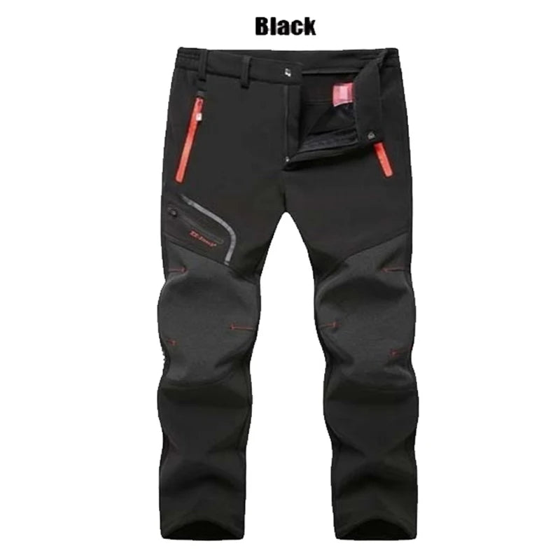 Men's Outdoor Waterproof Hiking Trousers Camping Climbing Fishing Skiing Trekking Softshell Fleece Warm Pants 3 Colors