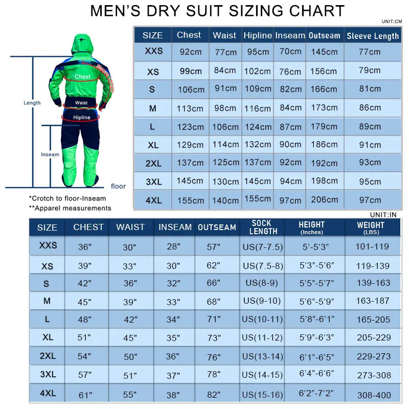Hooded Kayak Dry Suit Paddling Drysuit with Comfortable Knee and Seat Pads Survival Clothing for Men in Cold Water Swimming Suit