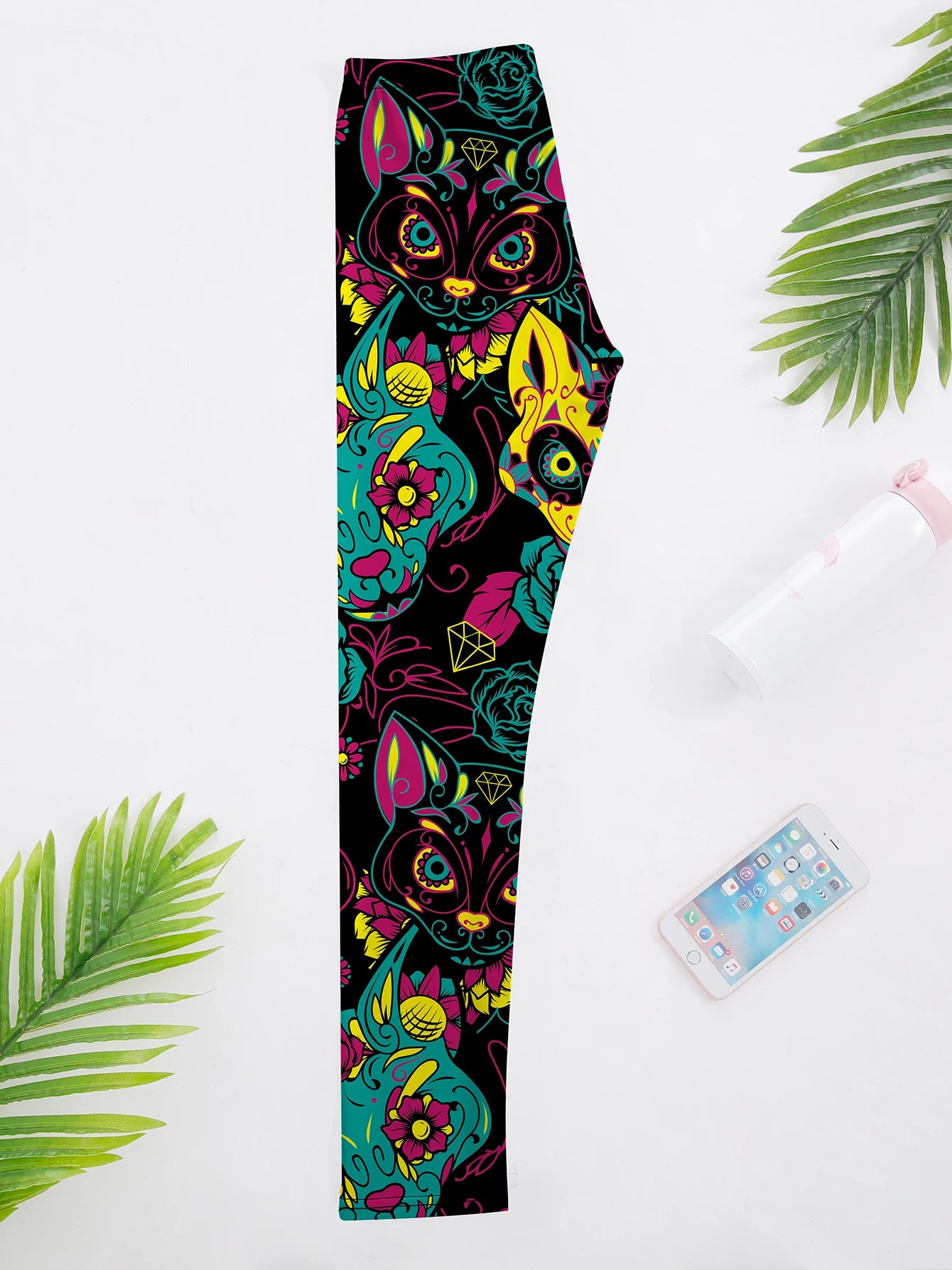 Fashion Women Cute Cat Printed Leggings For Fitness High Waist Gym Legging Push Up Workout Women skull Printed Leggings