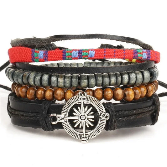 2023 HOT 3/4 Pieces 1 Multilayer Woven Leather Bracelet Men's Fashion Jewelery Bead Bracelet Brand Women's Bracelet Pulsera