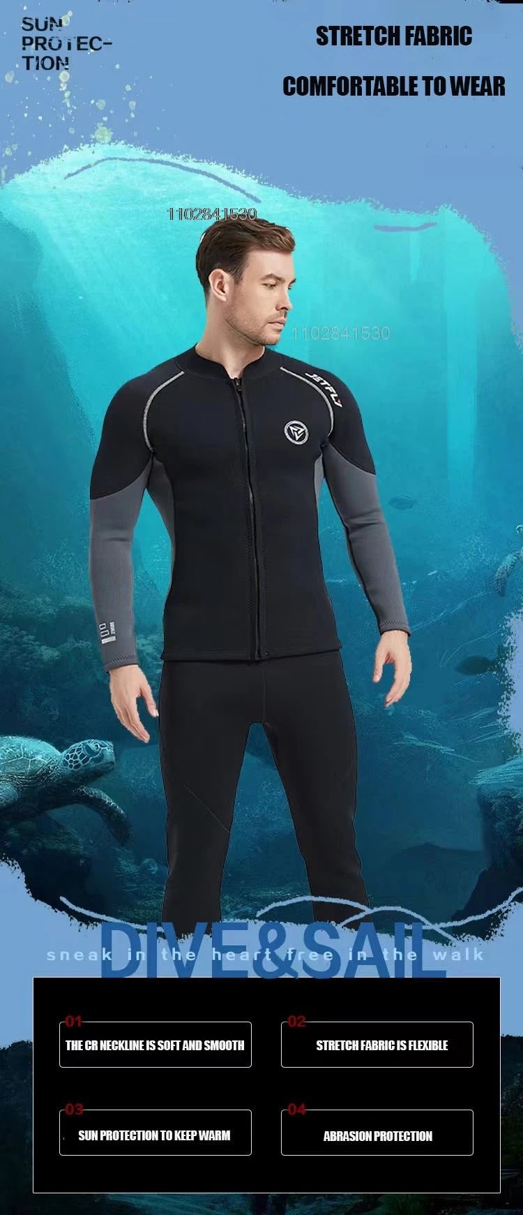 3mm/2MM Men Wetsuit Neoprene Scuba Diving Suit Zipper Jacket Pants Spearfishing Swimwear Kayak Surfing Swimsuit