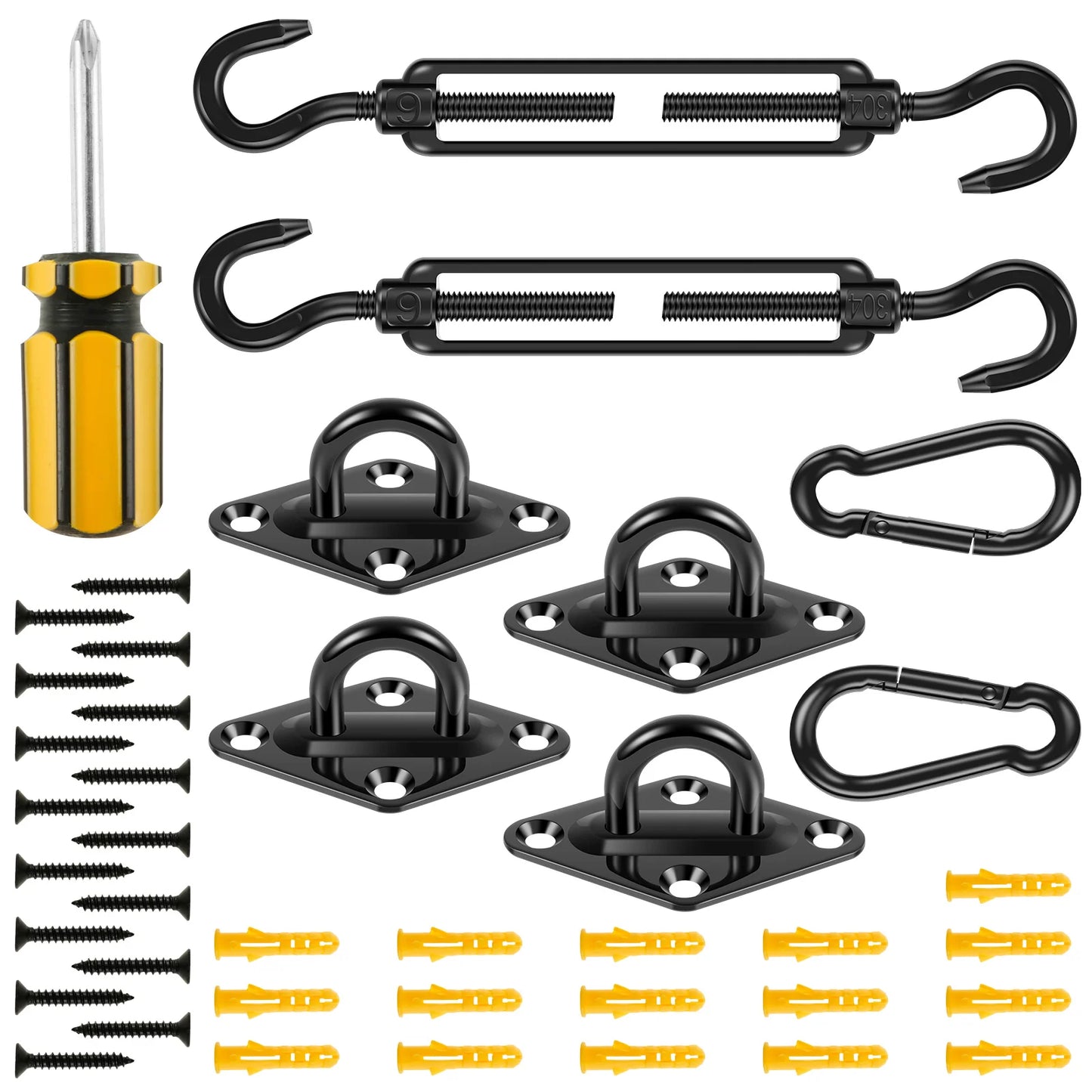 41Pcs Sun Shade Sail Hardware Kit 304 Stainless Steel Awning Fixing Installation Kit Heavy Duty Awning Attachment for Outdoor