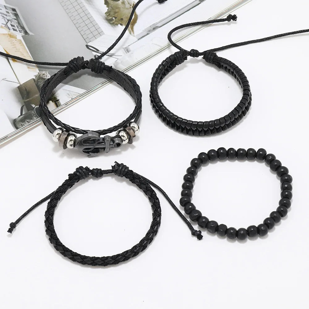 Leather Bracelet For Men Minimalist Ocean Style Adventure Spirit And Temperament Bracelet Boat Rudder Woven Leather Bracelet