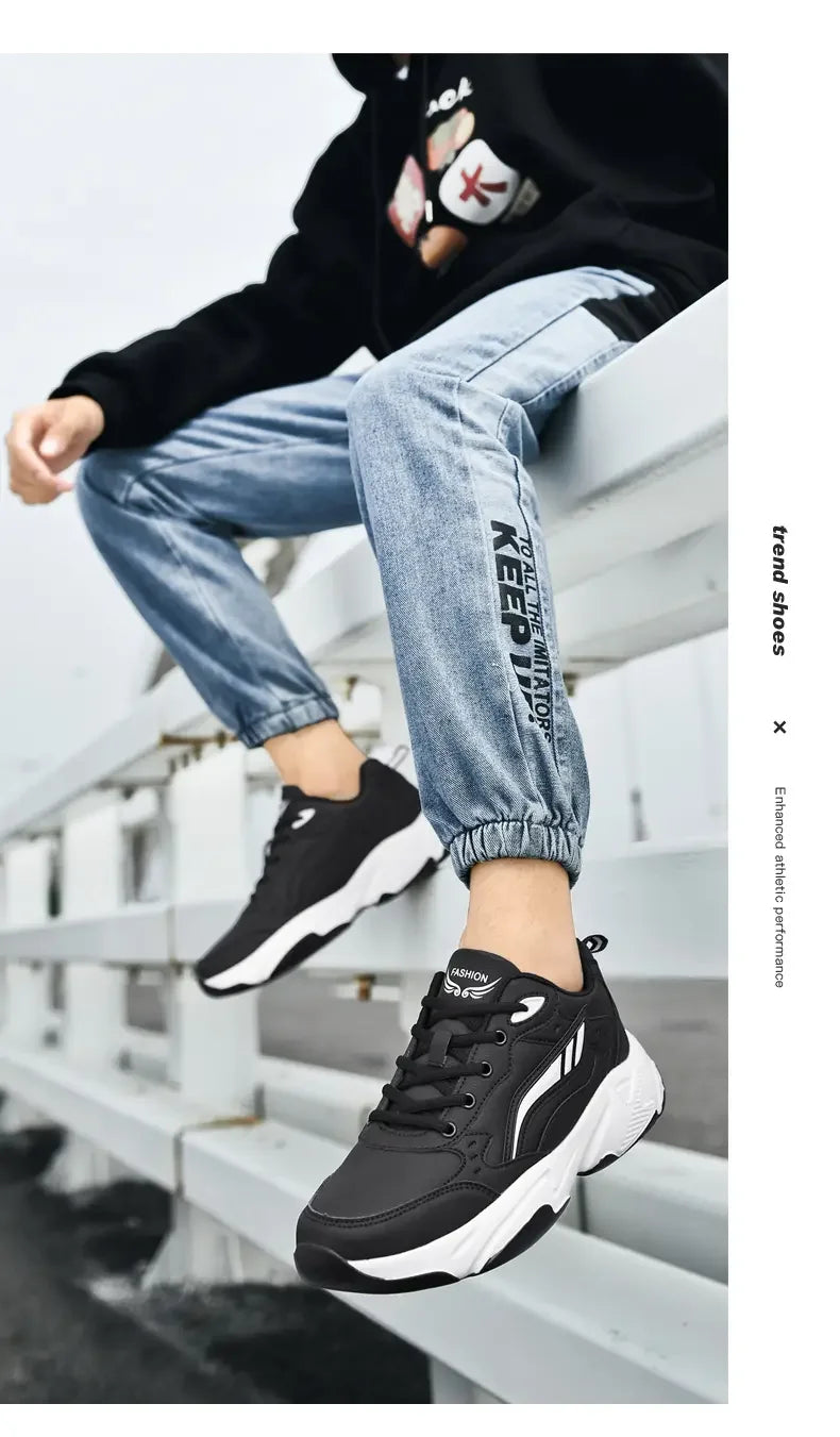 SYTK PU Leather Sneakers Men Casual Shoes Sports Boys Pure Black Plus Big Size 47 48 Tenis Masculino Shoes