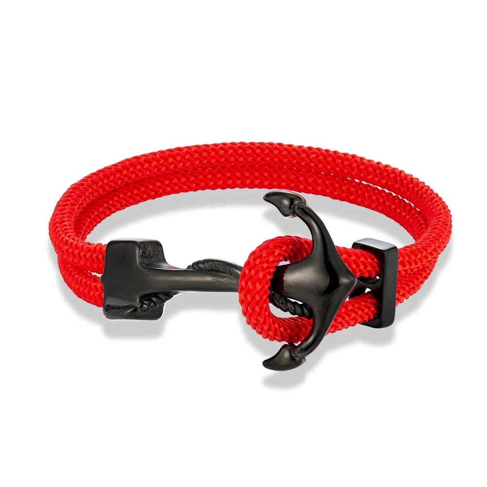 MKENDN Anchor Bracelets Men Double Strand Nautical Survival Rope Paracord Bracelet Women Black Stainless Steel Navy Sport Buckle