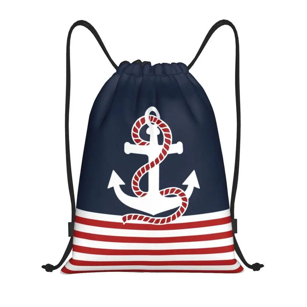 Custom Retro Vintage Nautical Anchor Drawstring Bags Men Women Foldable Gym Sports Sackpack Sailor Training Storage Backpacks