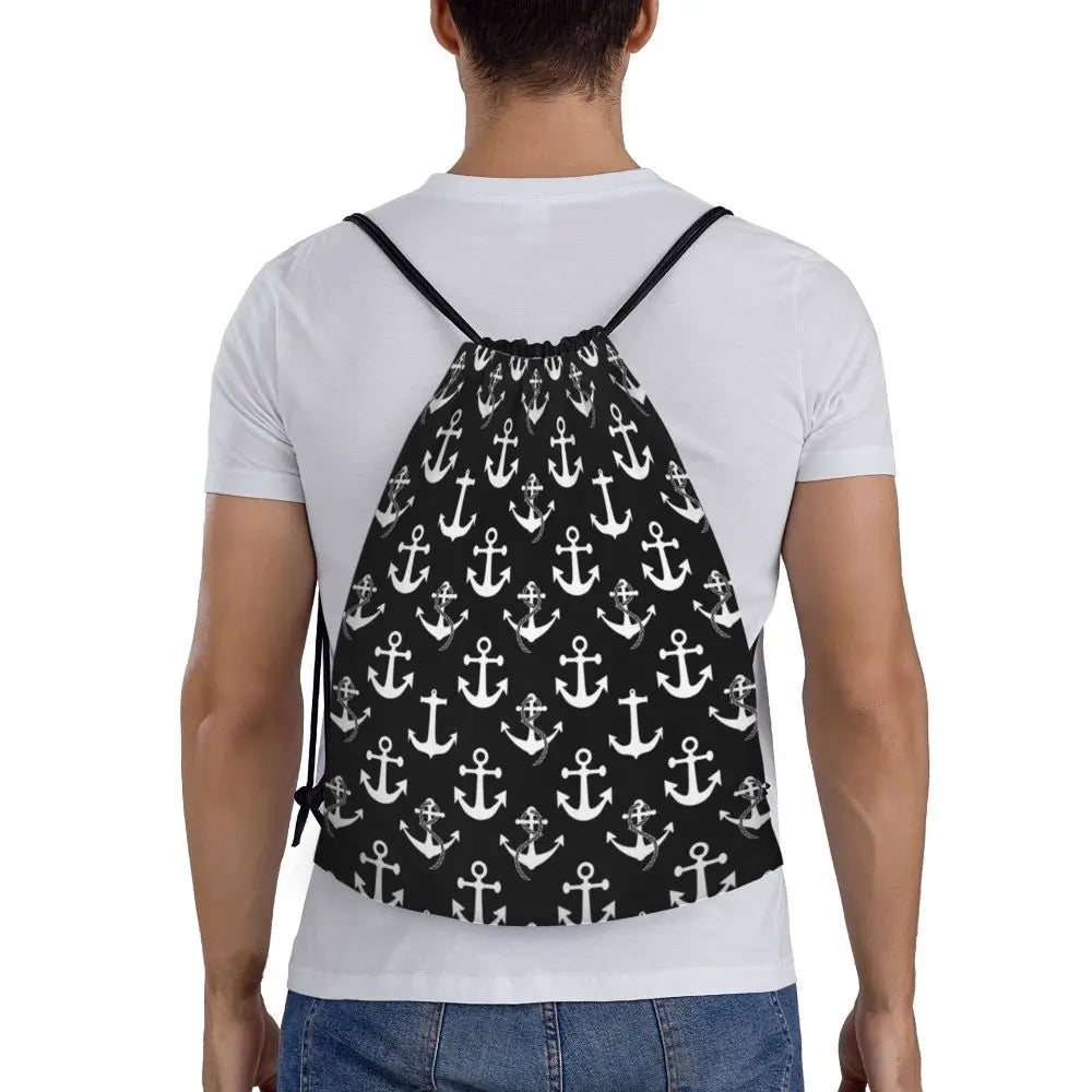 Custom Retro Vintage Nautical Anchor Drawstring Bags Men Women Foldable Gym Sports Sackpack Sailor Training Storage Backpacks