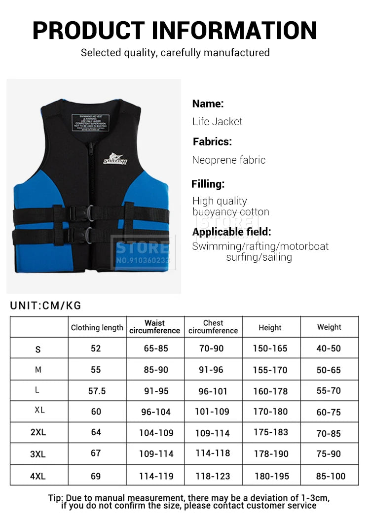 Kayak Life Jacket Adults Surf Life Vest Motorboats jet ski Wake board Raft Rescue Boat Clothing Fishing Vest Swimming Drifting