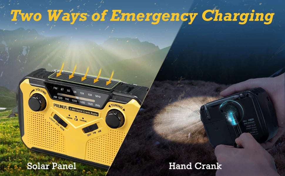 Emergency Radio AM/FM Portable Radio Solor Hand Crank USB AA Batteries Rechargeable Torch Reading Lamp SOS Alarm for Emergencies