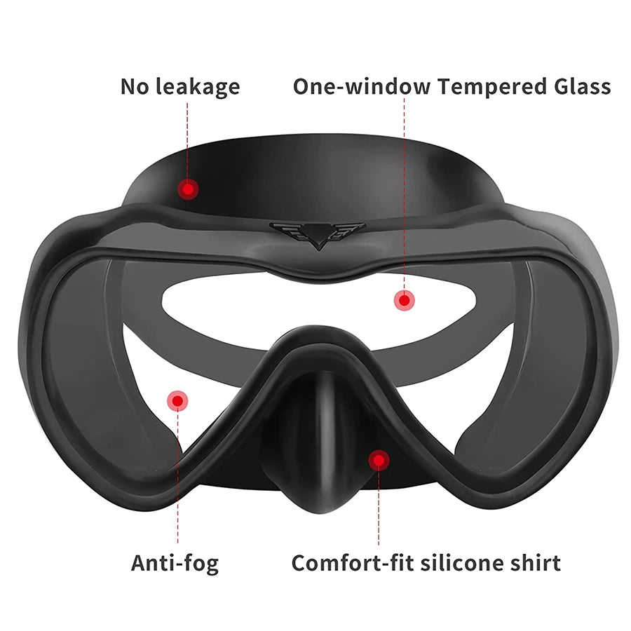 Dropshiping Adult Tempered Glass Tinct Scuba Diving Goggles Soft Silicone Swimming Mask Pack In Black Zipper Case