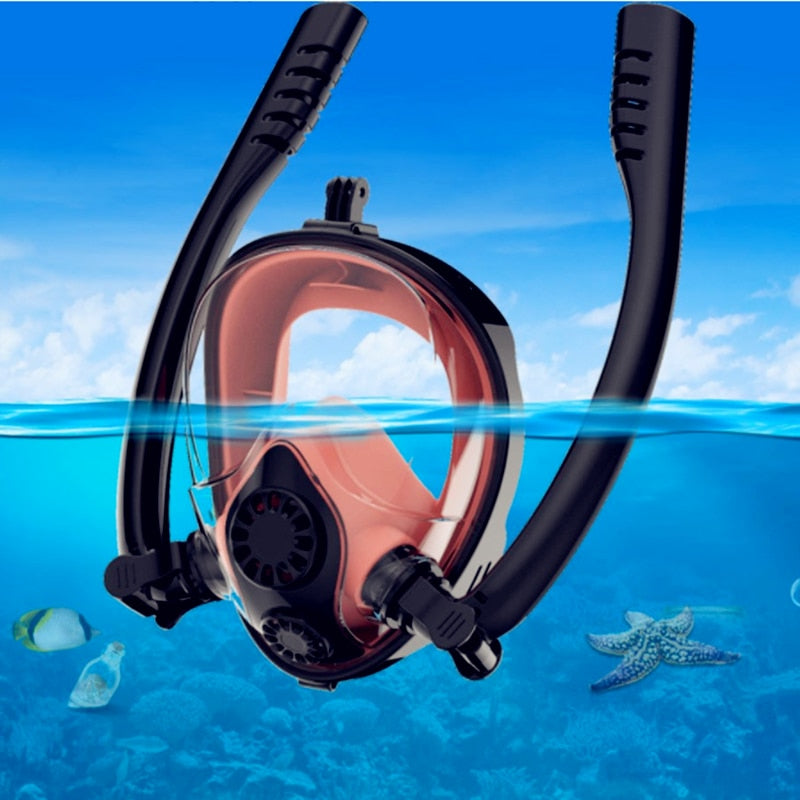 Snorkeling Mask Double Tube Silicone Full Dry Diving Mask Adult Swimming Mask Diving Goggles Self Contained Underwater Breathing