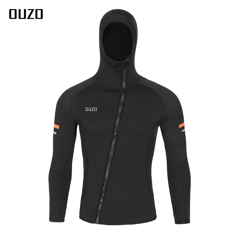 Men's 1.5mm Neoprene Hooded Diving Top Long Sleeves Wetsuit Jacket Split Sun Protection Anti-jellyfish Surfing Swimming Swimsuit