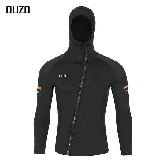 Men's 1.5mm Neoprene Hooded Diving Top Long Sleeves Wetsuit Jacket Split Sun Protection Anti-jellyfish Surfing Swimming Swimsuit