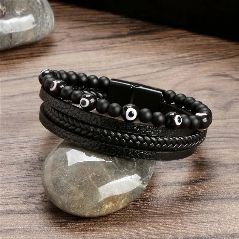 New Fashion Eyes Fatima Hand Leather Bracelets For Women Men Lucky Turkish Evil Eye Beaded Bracelet Couple Jewelry Gift