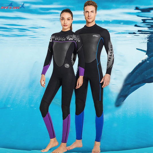 3MM Neoprene One-Piece Thick Warm Wetsuit Men Women Long Sleeved Cold-Proof Surfing Suit Snorkeling Swimming  Jellyfish Suit