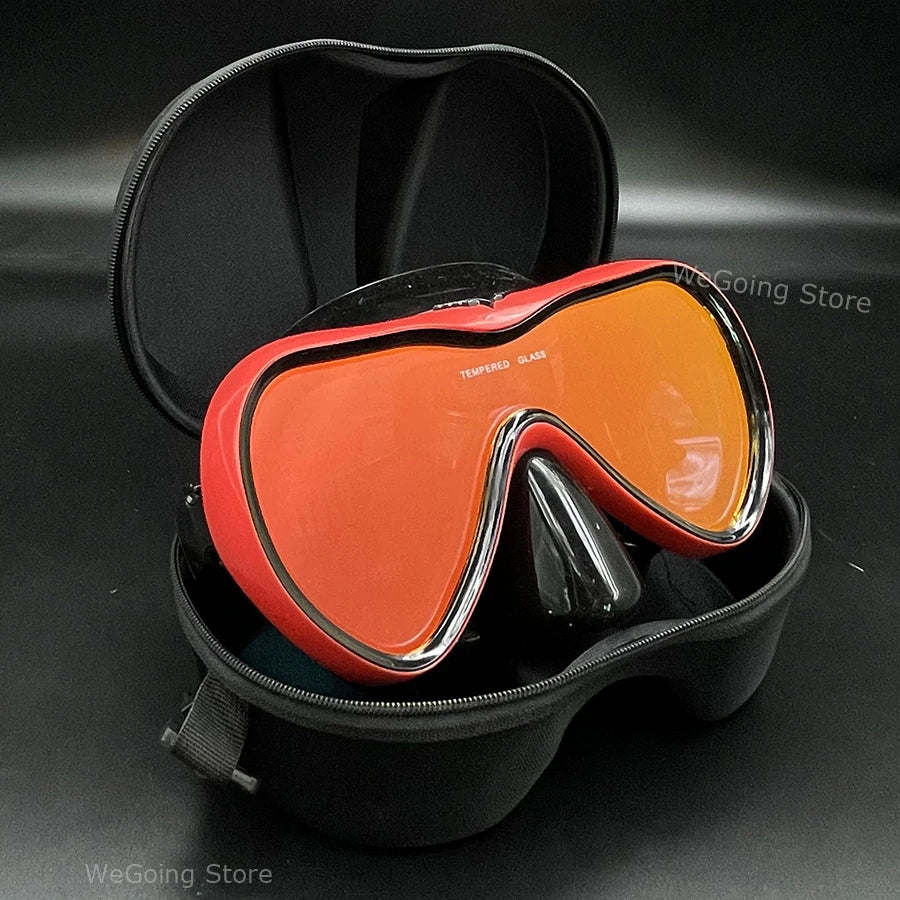Dropshiping Adult Tempered Glass Tinct Scuba Diving Goggles Soft Silicone Swimming Mask Pack In Black Zipper Case