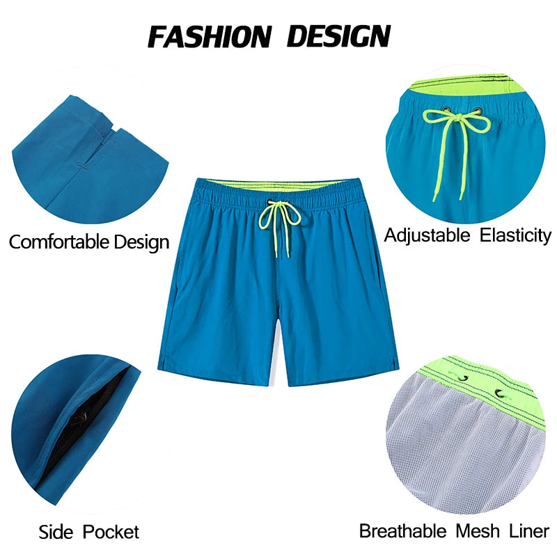 Escatch 2025 Hot Sale Swimming Shorts Men Quick Dry Solid Color Pocket Shorts Para Hombre Gym Breathable Mesh Liner Sportswear 