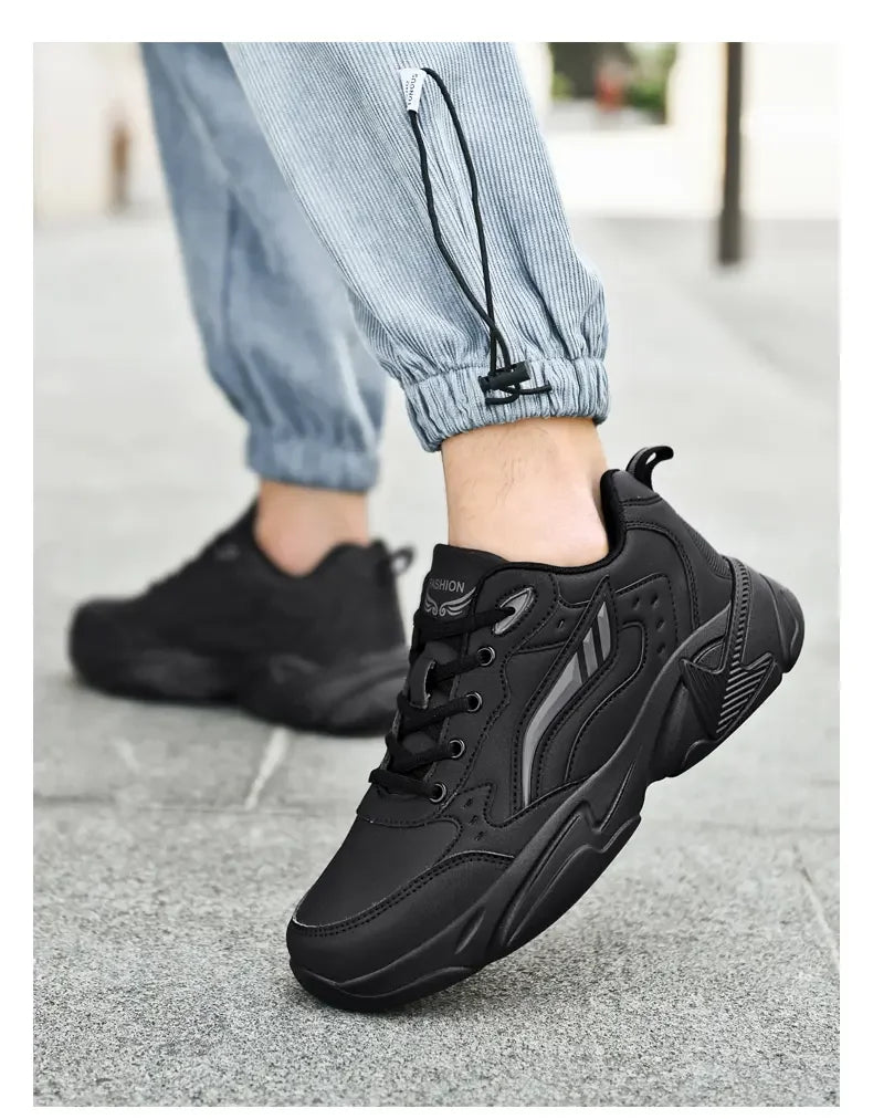 SYTK PU Leather Sneakers Men Casual Shoes Sports Boys Pure Black Plus Big Size 47 48 Tenis Masculino Shoes