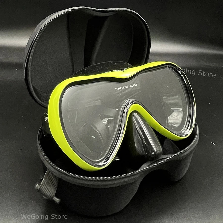 Dropshiping Adult Tempered Glass Tinct Scuba Diving Goggles Soft Silicone Swimming Mask Pack In Black Zipper Case