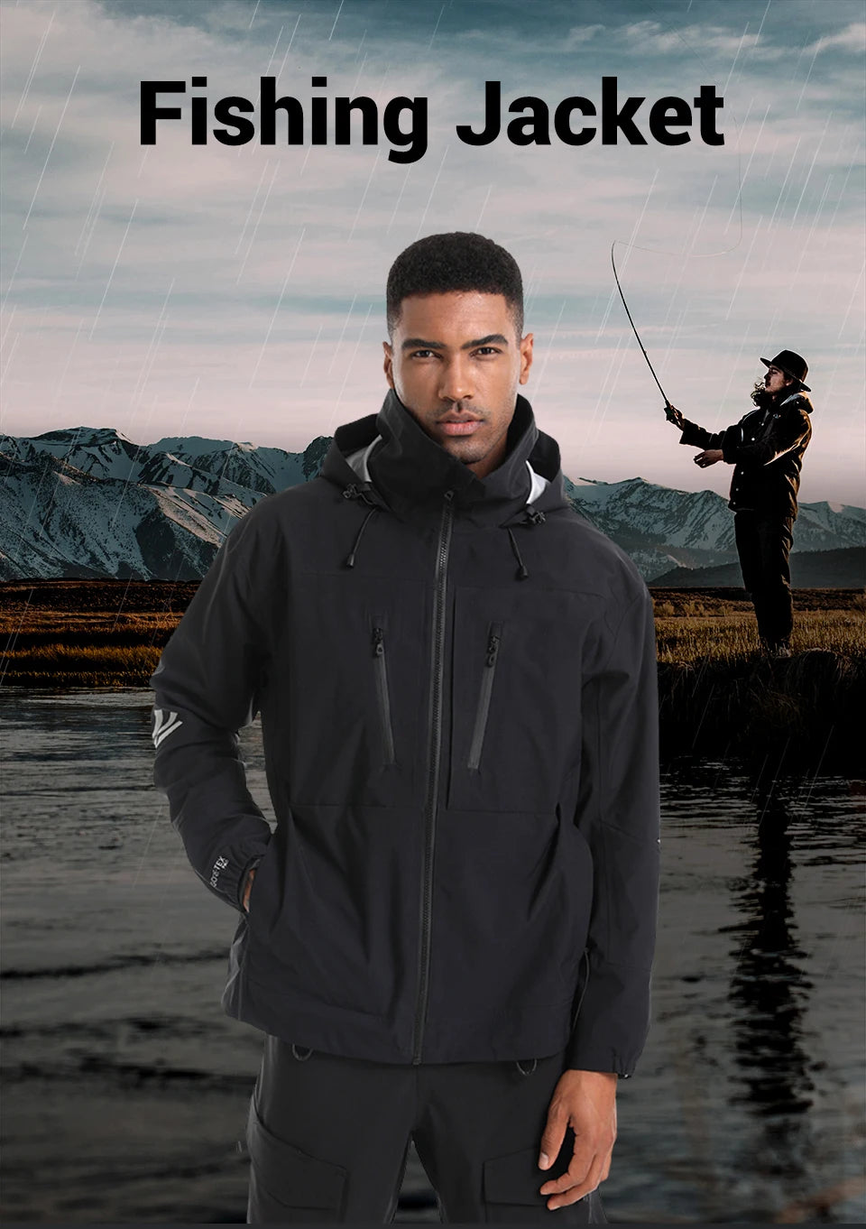 Men's Waterproof Jacket Prodry Fishing Jackets for Men Sailing Wading with Hidden Hood