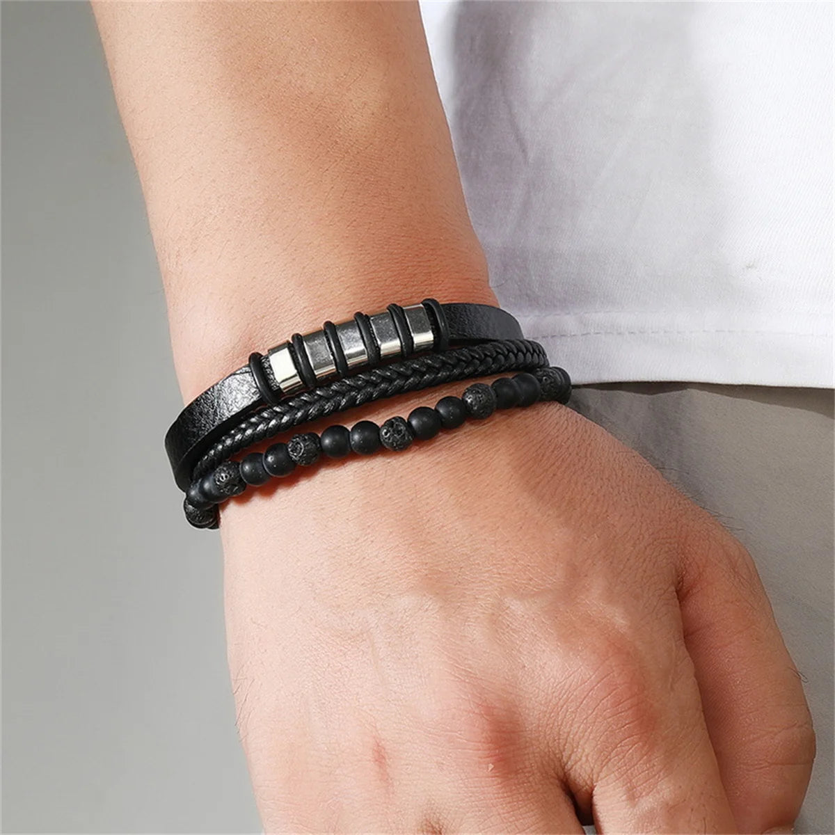 Classic Natural Stone Leather Bracelets For Men Women Multilayer Hand-Woven Cross Leather Bracelet Fashion Party Jewelry Gifts