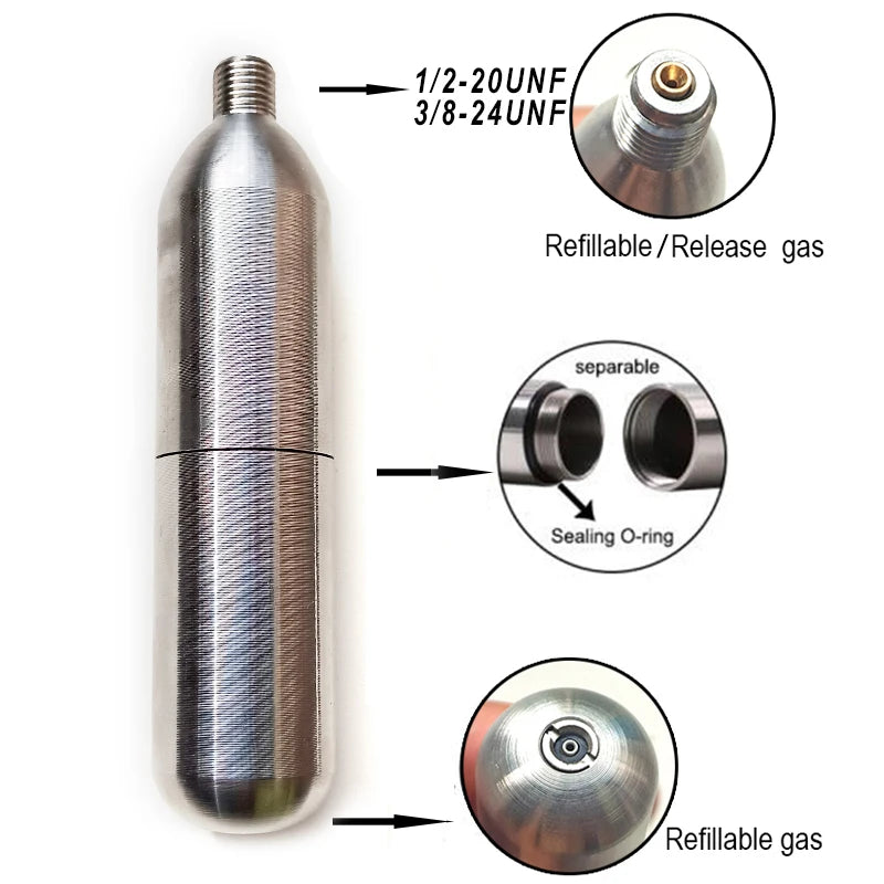 304 Stainless Steel Cylinder 33g CO2 Cartridge Refillable Inflatable Life Vest Scuba Ski Lifesaving Home Sodastream Water Beer