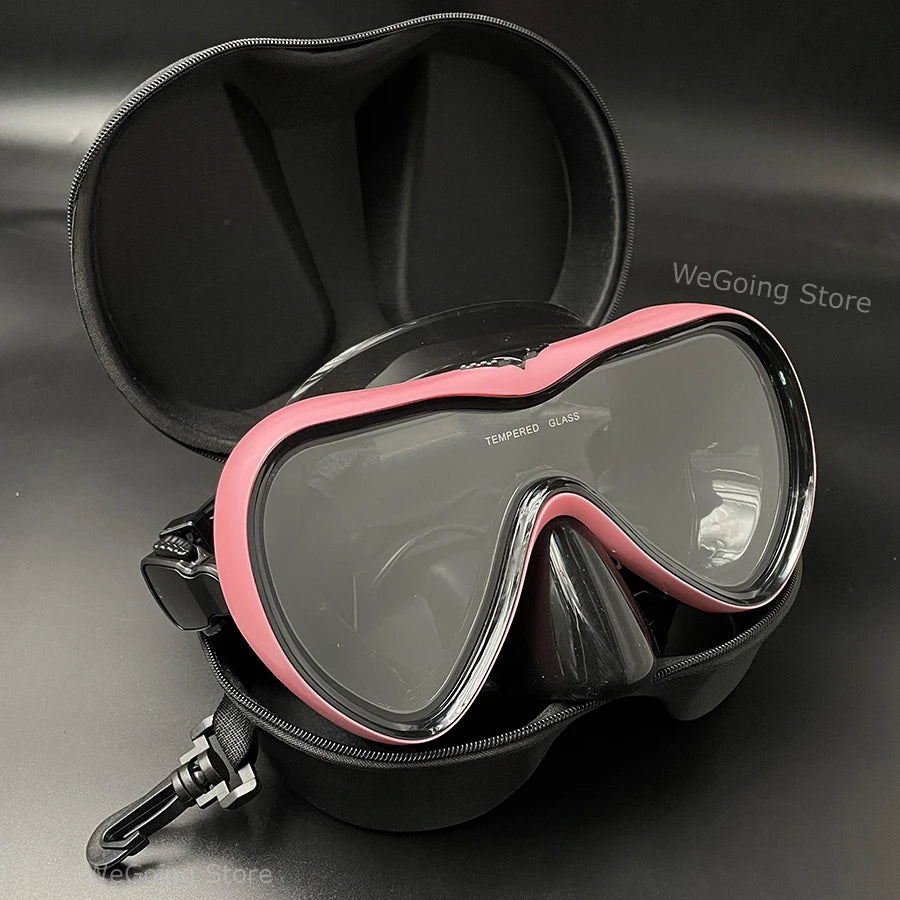 Dropshiping Adult Tempered Glass Tinct Scuba Diving Goggles Soft Silicone Swimming Mask Pack In Black Zipper Case