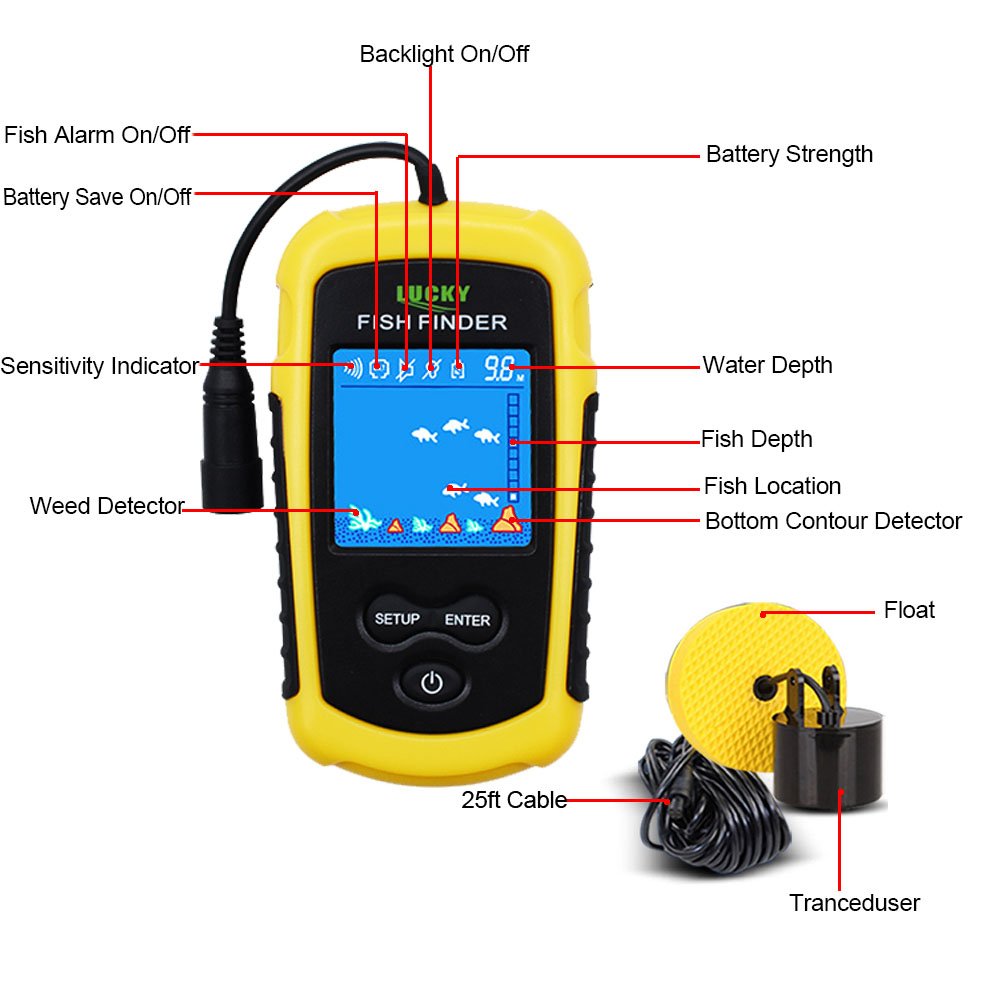 LUCKY FF1108-1 Alarm 100M Portable Sonar Fish Finders Fishing lure Echo Sounder Fishing Finder Alarm Transducer Lake Sea Fishing