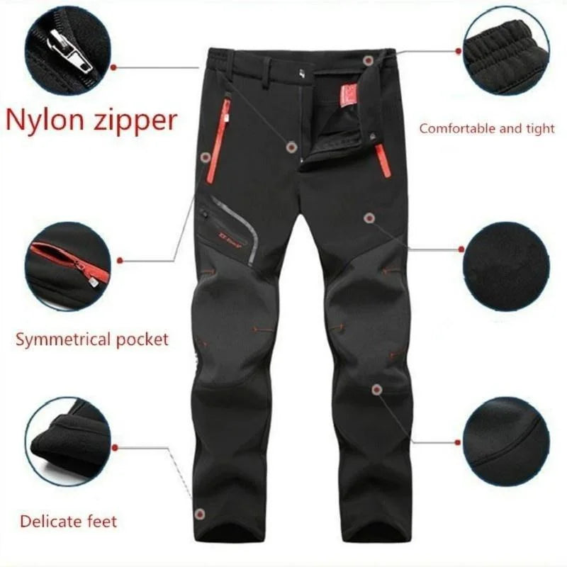 Mens Autumn Winter Outdoor Windproof Waterproof Breathable Warm Hiking Casual Trousers Camping Climbing Skiing Fleece Long Pants