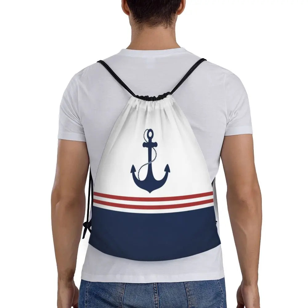 Custom Retro Vintage Nautical Anchor Drawstring Bags Men Women Foldable Gym Sports Sackpack Sailor Training Storage Backpacks