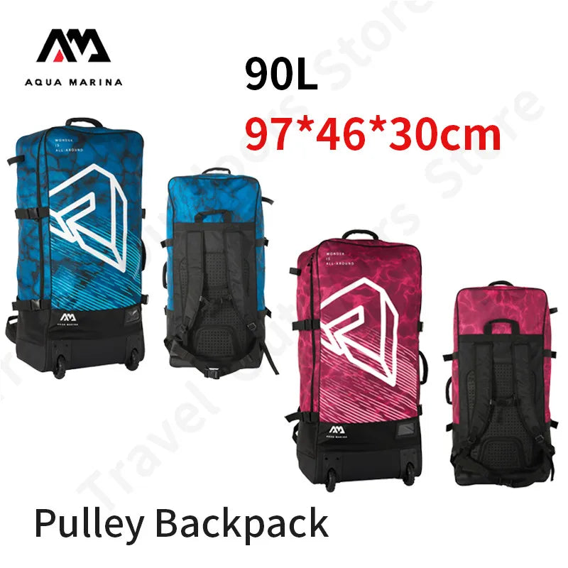 AQUA MARINA 90L Large Capacity Pulley Backpack Kayak Paddle Backpack Travel Bag 97x46x30cm Save Effort Suitcase Aquatic Sports
