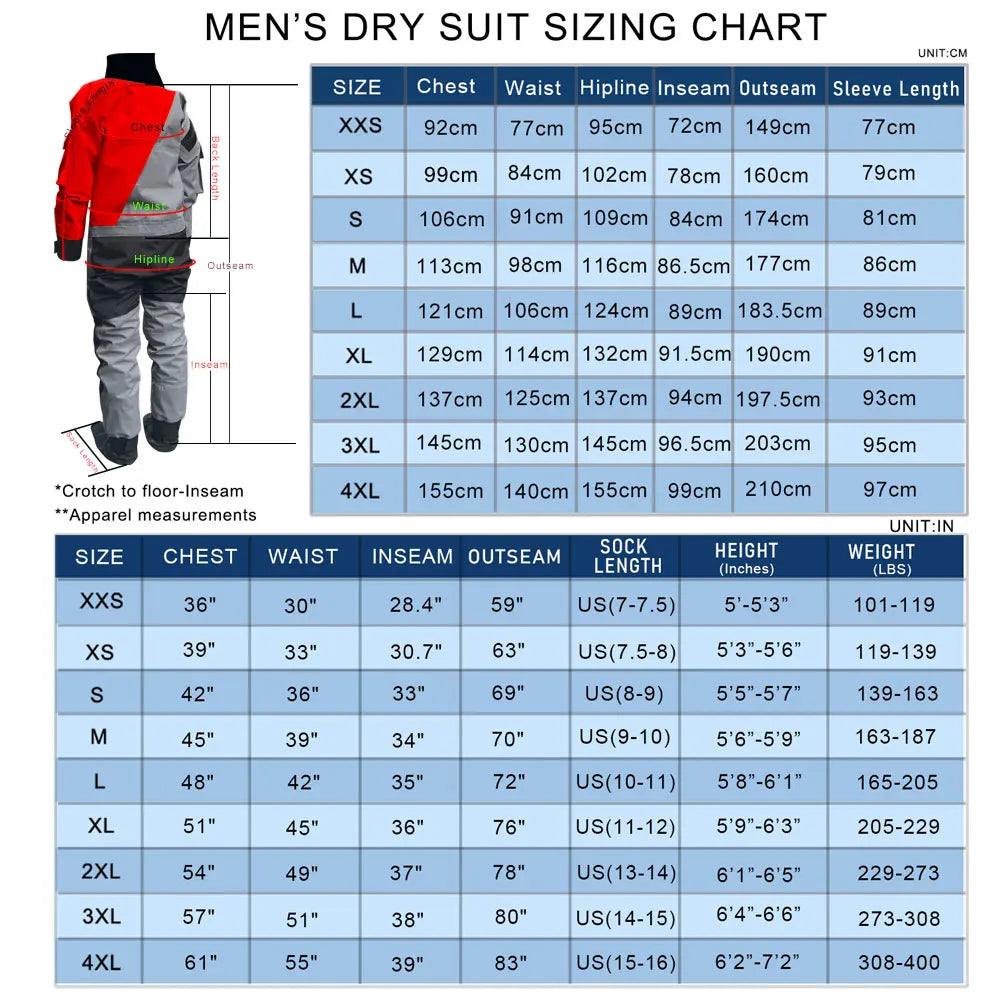 Winter Drysuits Dry Warm Suits for Adult Male Sailing Cold Water Sport Swimming Fishing Kayak Waterproof Outdoor Wading Clothing