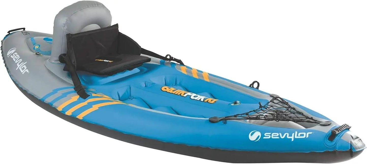 1-Person Inflatable Kayak, Kayak Folds into Backpack with 5-Minute Setup, 21-Gauge PVC Construction; Hand Pu