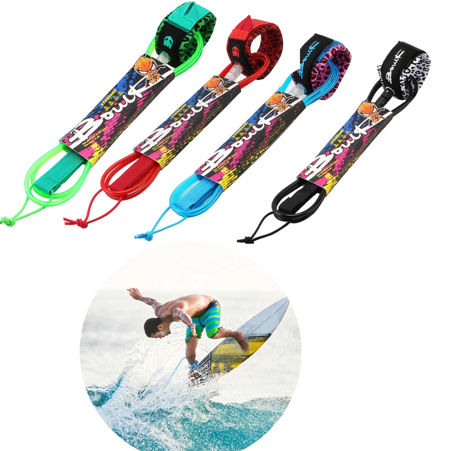 7mm Thick 6ft/8ft Longboard Foot Rope Surfing Leash Surfboard Foot Leash TPU Stainless Swivels Surfboard Leash Surf Leg Rope