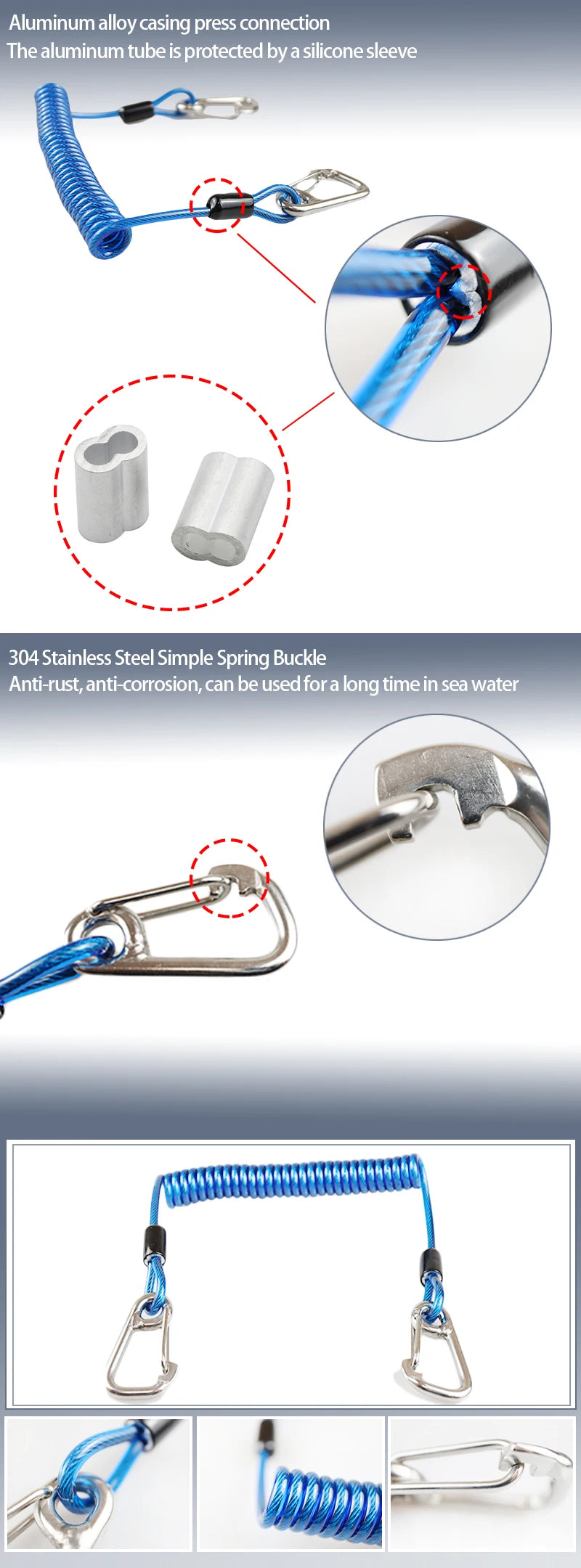 TSMCYD Scuba Diving lanyard 316 Anti-lost Spiral Spring Coil Lanyard Safety Emergency Tool with One Quick-release Buckle