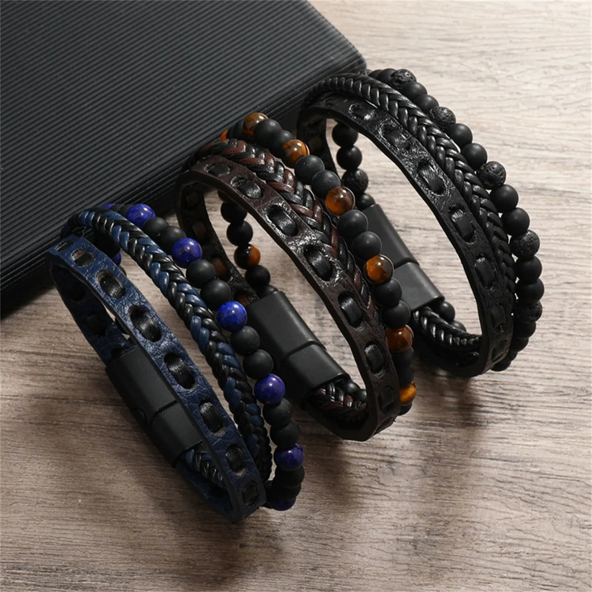 Classic Natural Stone Leather Bracelets For Men Women Multilayer Hand-Woven Cross Leather Bracelet Fashion Party Jewelry Gifts