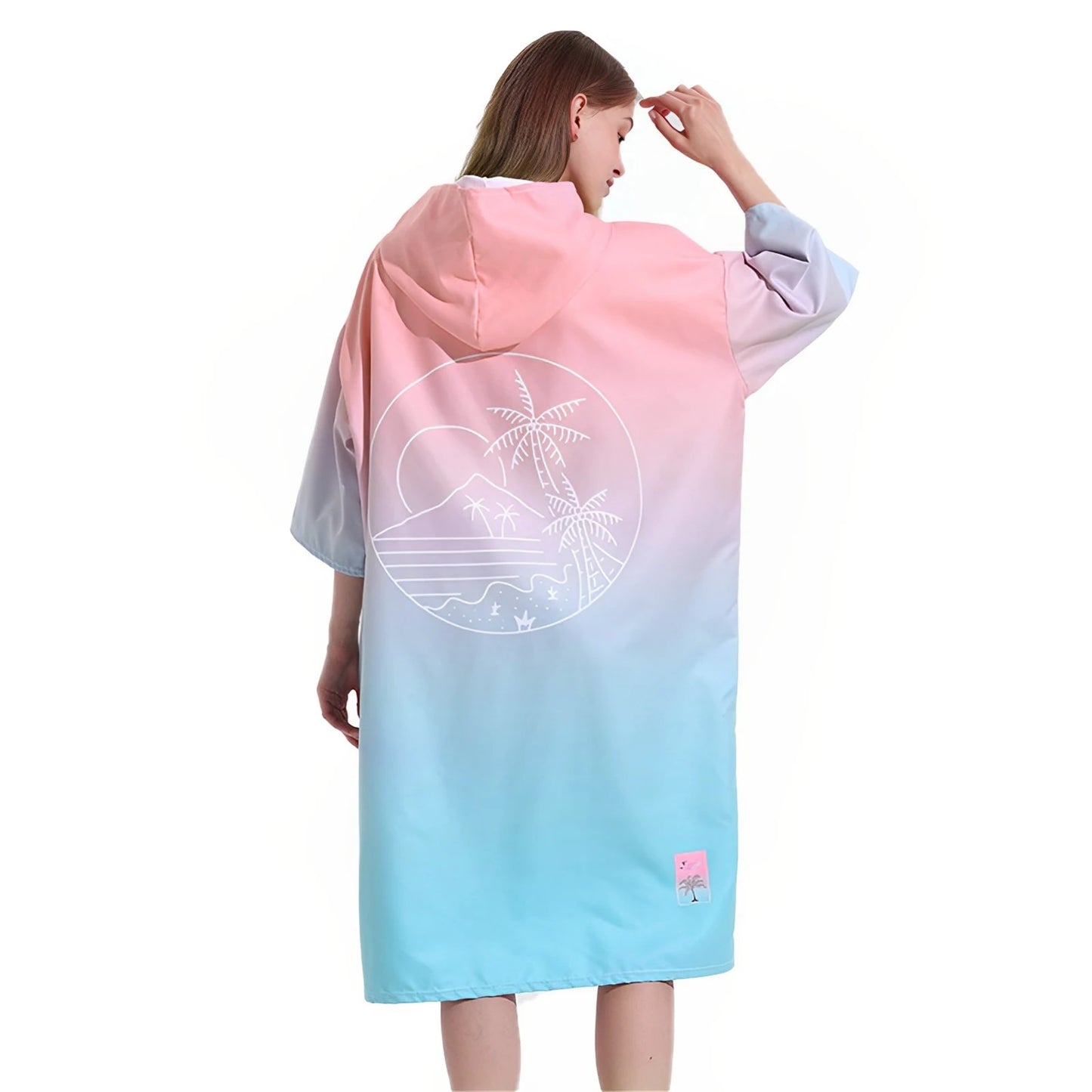 Changing Robe with Hood Microfiber Towel Poncho Robe with Zipper Short Sleeve Surf Poncho Oversized Changing Towel Robe Quick