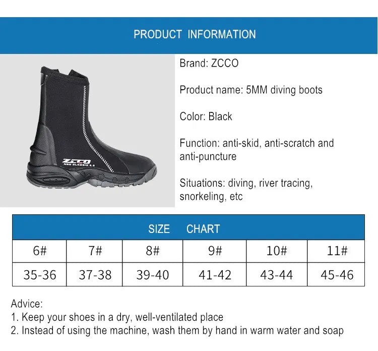 5MM Neoprene Water Sports UnderWater Hunting Spearfishing Swim Diving Boots With Side Zipper Scuba Kayaking Snorkeling Shoes