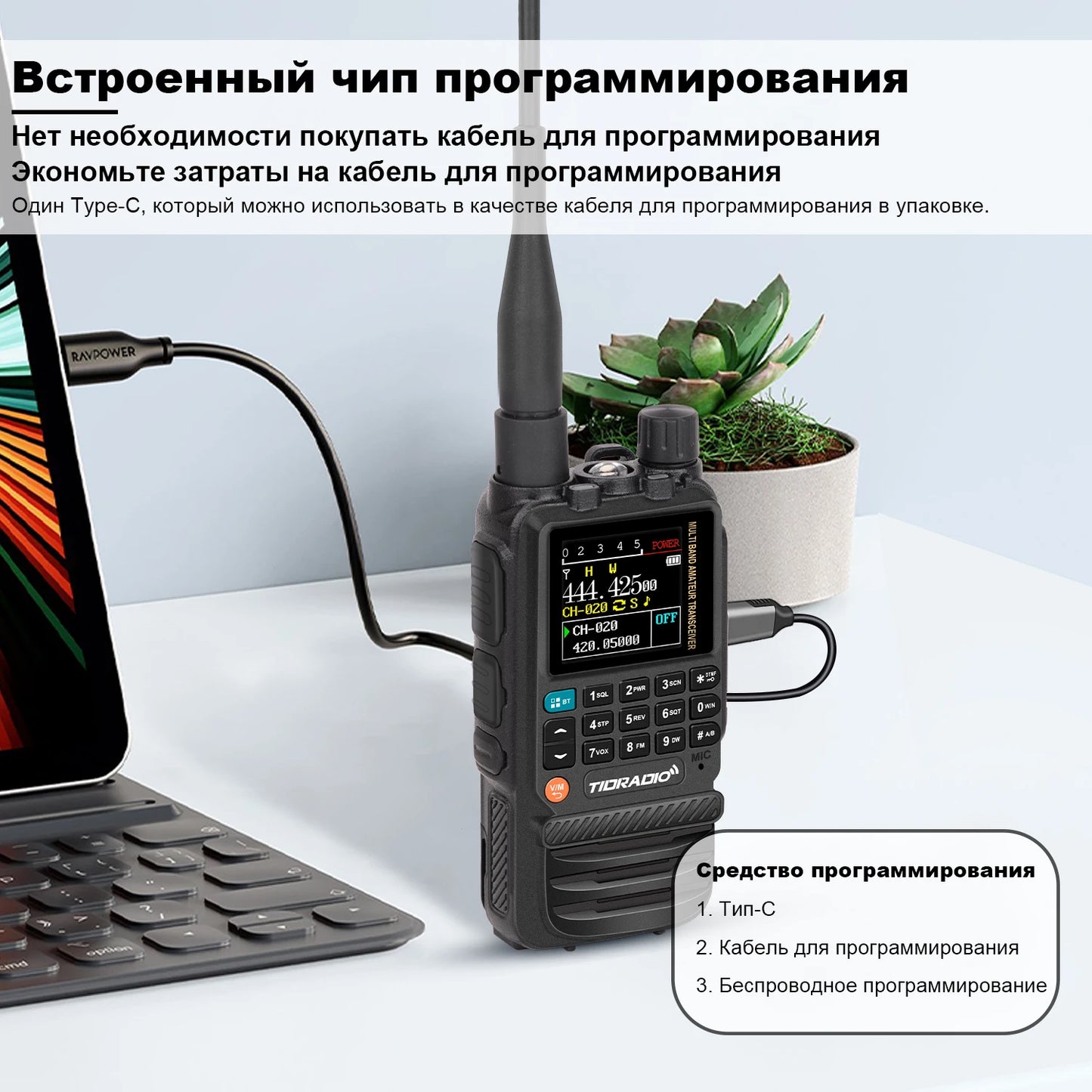 TIDRADIO H3 Professional Walkie Talkie Phone Dual PTT Air Band Long Range Radio APP USB Type-C Cable Programming HAM GMRS