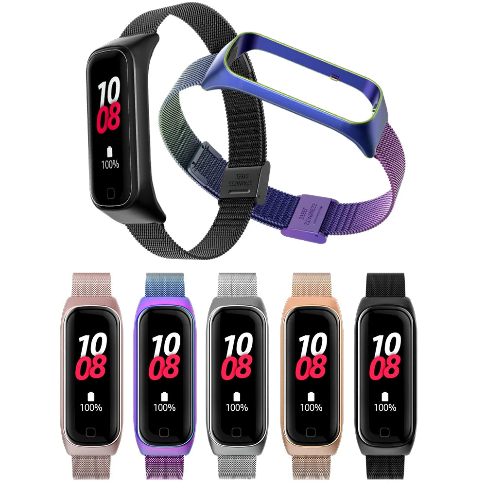 Pulseira de metal para samsung galaxy fit2 r220, pulseira de substituição em aço inoxidável para galaxy fit 2, pulseira de relógio inteligente