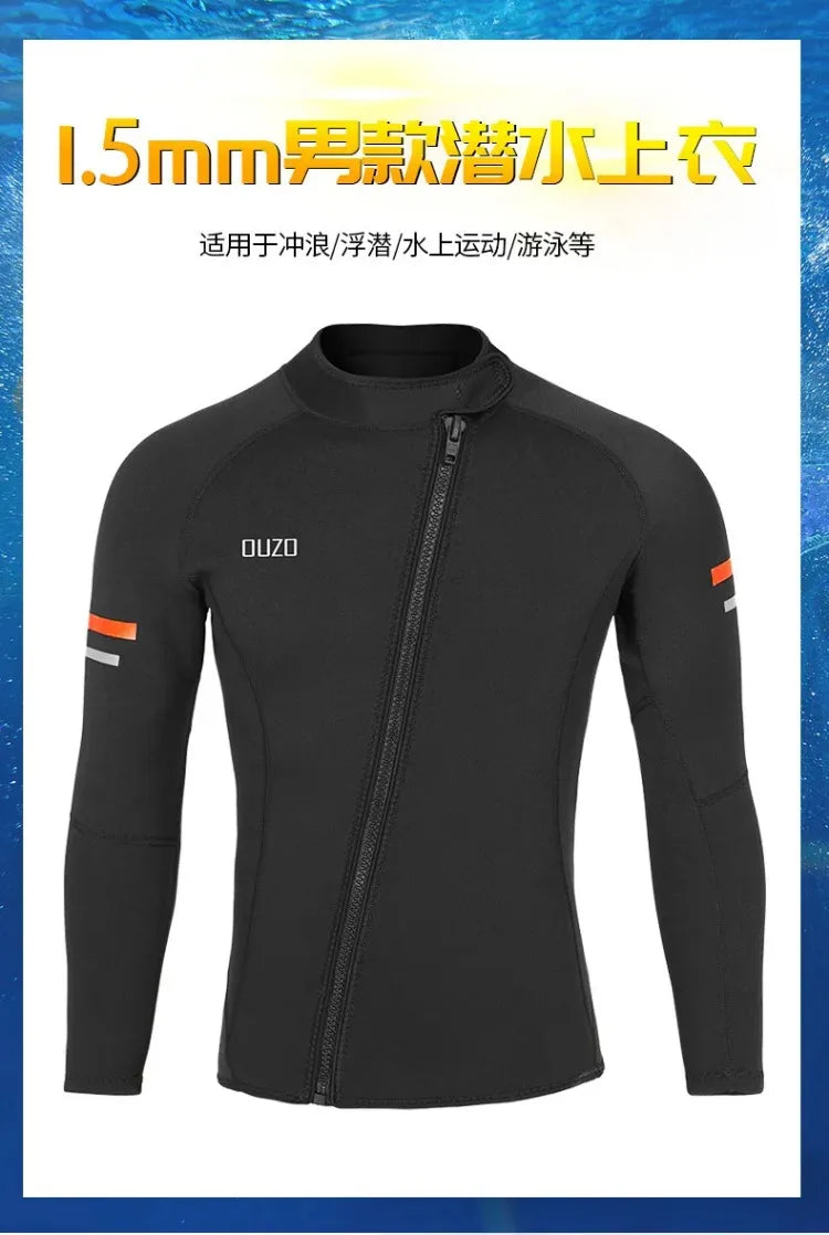 1.5mm wetsuit OUZO split diving top pants men's long sleeve cold protection sunscreen surf suit winter swimsuit scuba diving