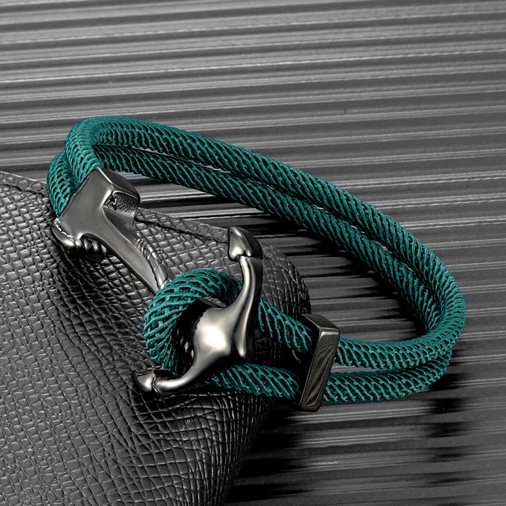MKENDN Anchor Bracelets Men Double Strand Nautical Survival Rope Paracord Bracelet Women Black Stainless Steel Navy Sport Buckle