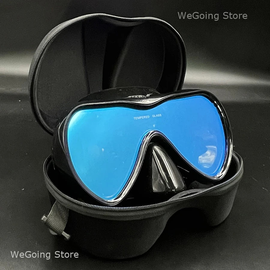 Dropshiping Adult Tempered Glass Tinct Scuba Diving Goggles Soft Silicone Swimming Mask Pack In Black Zipper Case